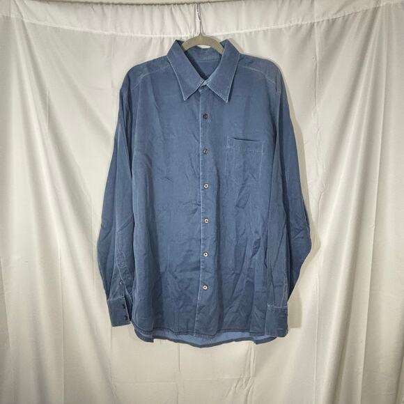 Tommy Bahama Men’s Blue Silk Wool Blend Button Down Shirt XL - Picture 2 of 4